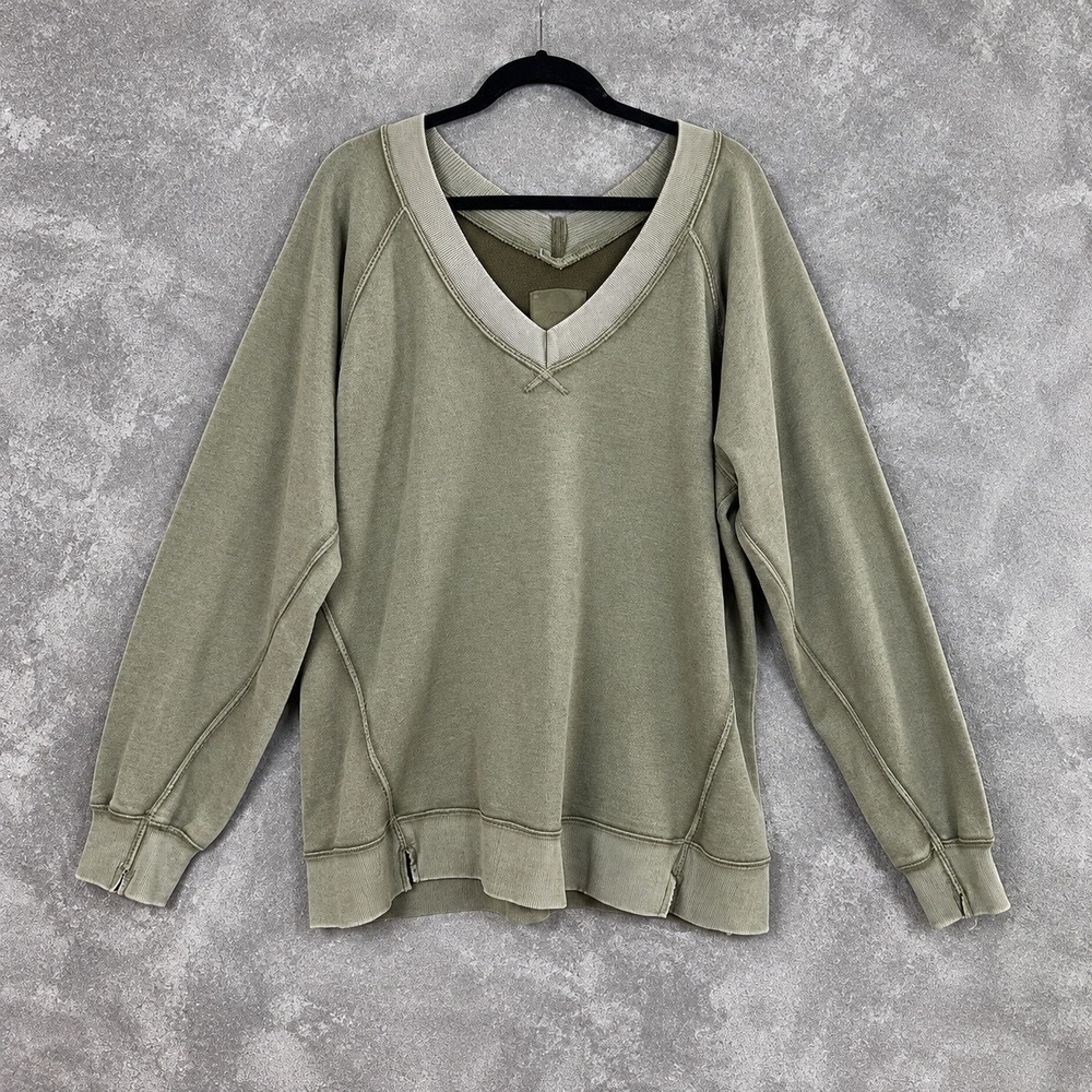 NWT Aerie Vacay Every Day V Neck Sweatshirt Womens L Waffle Knit Oversized